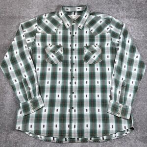 Ryan Michael Shirt Men's XXL Green Plaid Aztec Pearl Snap Cotton Western